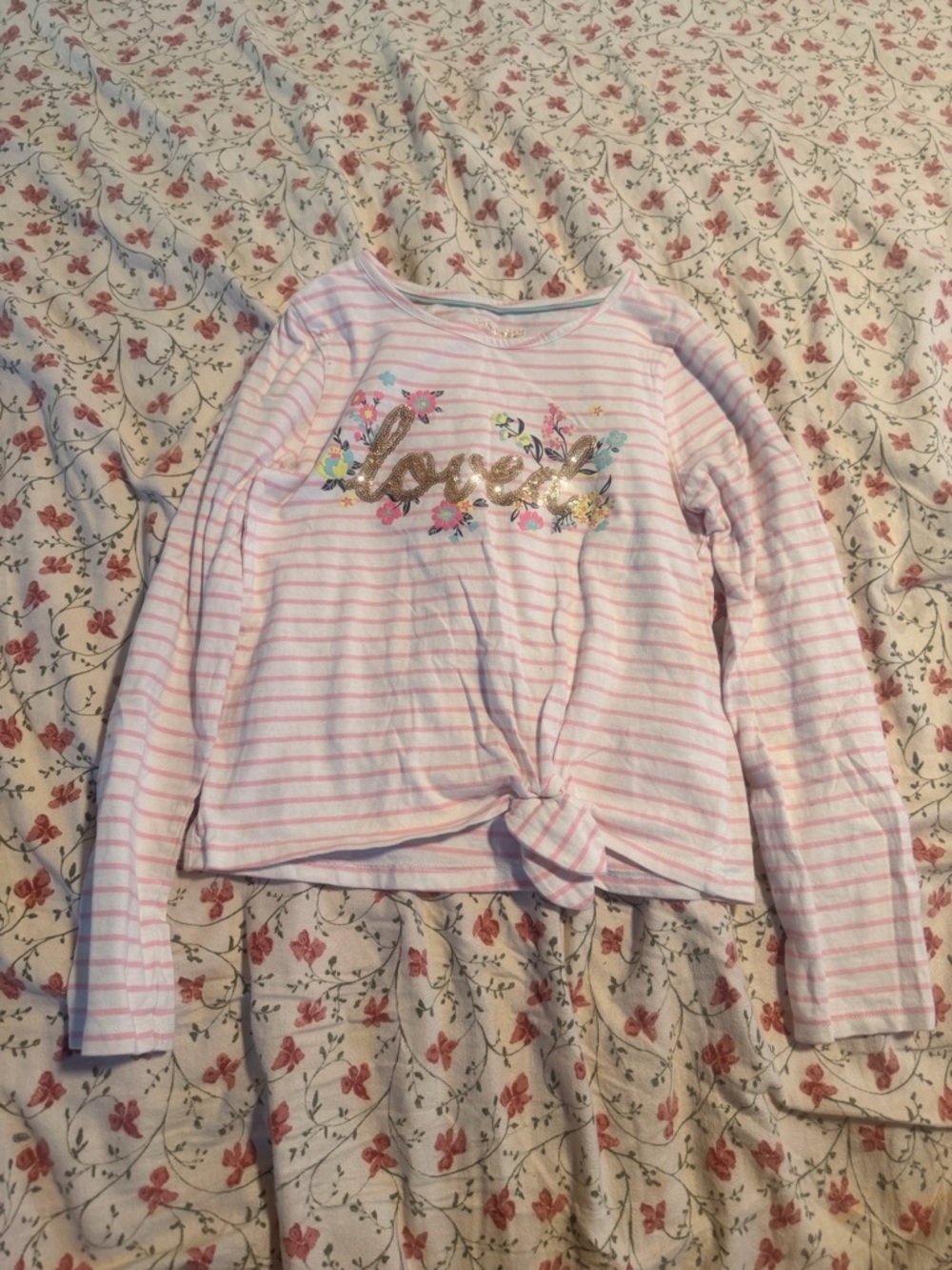 Cynthia Rowley Pink & White Striped Long-Sleeve Tee with Gold 'love' Sequin